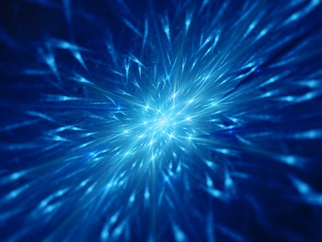 EMF abstract sketch of a nuclear electromagnetic field in space that is in in all blue colors and looks like a large star burst