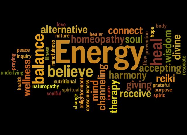 Energy, word cloud concept on black background.